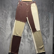 SheIn Jeans Womens M Multicolor High Rise Straight Patchwork Fringe Denim Pants picture