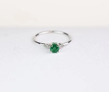 0.38 Ct Round Cut Natural Emerald & Diamond Wedding Ring 14K  White Gold picture