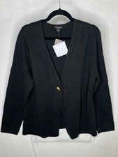 J. Jill Sweater Womens Large Black Wearever Waffle Knit Open Cardigan NEW picture