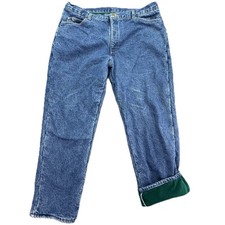LL Bean Mens Fleece Lined Denim Jeans Medium Wash Made in USA 41x29 Green Lining picture