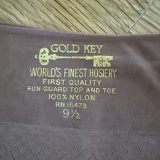 Vintage Gold Key Garter Stockings 9 1/2 Run Guard Top & toe Seamless Tan Tone picture