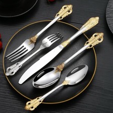 Luxury Royal 30 Pcs Silverware Set, Premium 18/10 Stainless Steel. Gold & Silver picture