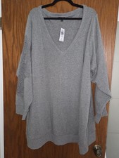 Torrid 5 5x Thick Grey Lace Sleeve Cutouts Deep V Neck Sweater Top SUPER SOFT picture