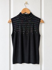 Vintage 1990s SKY Additions Black Sequin Mock Neck Sleeveless Top Women’s M NWOT picture