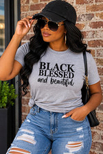 Women’s Gray Graphic T-Shirt M “Black Blessed and Beautiful” picture