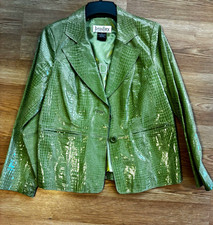 NWOT Vintage Bradley Bayou Green Croc Embossed Leather Jacket Blazer Women's Y2K picture
