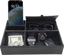 Men's Valet Tray, Jewelry Box Nightstand Organizer with 5 Compartments for Ph... picture