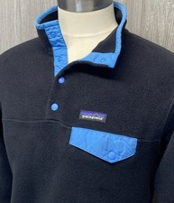 Patagonia Women’s Black Blue Synchilla Snap T Fleece Pocket Jacket Size Large picture