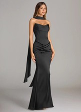 Azazie Sorrel Black Mermaid Strapless Stretch Satin Convertible Bridesmaid Dress picture