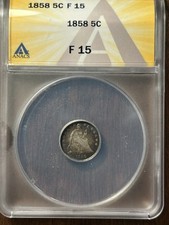 1858   5c seated liberty half dime  ANACS F-15 Straight Grade  picture