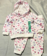 Kids Headquarters Girls White Pink Heart Hoodie & Pants Set Knit Cotton 18M NWT picture