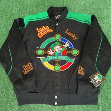 NWT VTG Lucky Charms Jacket Men's XL Black Nascar Racing Embroidered Leprechaun picture