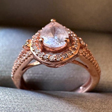Zales 10K Rose Gold Lab-Created Pearl Diamond Halo Engagement Ring 9 IGI picture