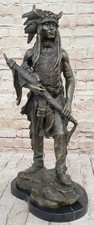 Signed Native American Indian Chief Bronze Marble Base Figurine Figure Western picture