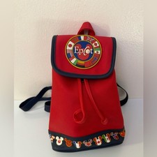 Vintage Rare 90's Epcot Walt Disney World Flags Red Mini Backpack picture
