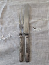 1847 Rogers Bros Ancestral Flatware Silverware Set Carving Knife & Fork W/M Mono picture