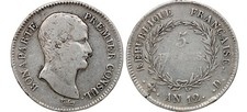 RARE France Napoleon I AN-12-D 1803 Premier Consul 5 Francs Coin Lyon Mint picture