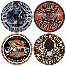 NEW 4-pack Harley-Davidson Vintage Style 12-in Round Metal Motorcycle Signs picture