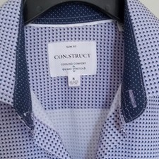 CON.STRUCT Men's Slim Fit Blue/White Geometric Stretch Dress Shirt M 32/33 picture