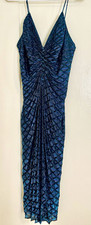 Vintage 80s Samir California Metallic Lurex Pleated Dress Blue Teal S M picture