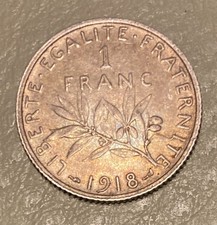 1918 FRANCE 1 FRANC SILVER COIN WWI ISSUE SILVER 0.835 picture