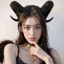 Gothic Black Demon Horn Headdress Cosplay Sheep Devil Headband Halloween picture
