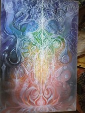 ORIGINAL Visionary Oil Painting Roman Villagrana Protege of Alex Grey RAINBOW picture
