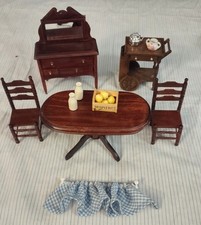 1:12 Dollhouse vintage Dining Room Set Lot Wood Table Chairs Sideboard Tea Cart  picture
