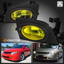 Fits 2006-2008 Honda Civic 4Dr Yellow Driving Fog Lights Lamps+Switch+Wiring picture
