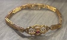 Antique Kollmar Jourdan Art Deco AM Double Rolled Gold Red Stone Bracelet picture