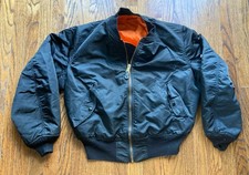 Vintage Alpha Industries MA-1 Flyers Jacket Mens XL Black Reversible Bomber USA picture