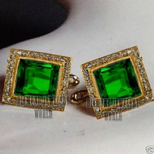 Stunning 1.48ctw Rose Cut Diamond Emerald Silver Vintage Men's Cufflinks Jewelry picture