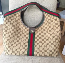 AUTHENTIC Gucci GG Pattern  Stripe Tote Bag Beige/Brown w/ Zip Pouch Green Red picture