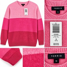 Torrid Vegan Cashmere Sweater Women 1X Pink Red Spade Stripe Colorblock Relaxed picture