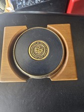 Vintage Solid Brass Specialties Coaster Set W/Holder City Of Passedena  picture