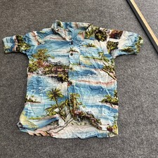 Ky's Hawaiian Shirt Mens Size 14 Blue Rayon Tropical Island Made In USA Vintage picture