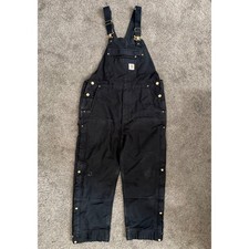 Carhartt Mens Black Quilt Lined Double Knee Bib Overalls Work Pants R02 BLK picture
