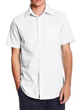 vkwear Men's Classic Button Up Curved Hem Short Sleeve Solid Dress Shirt White picture