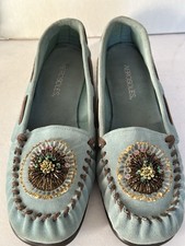 Women’s Aerosoles Jamboline Blue Suede Beaded Toe Detail Moccasins 9M  #691 picture