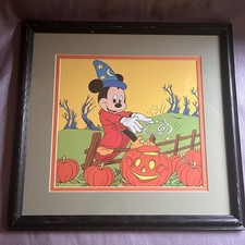 Vintage 1990 Disney Fantasia Sorcerer Mickey Halloween Framed Calendar Art picture