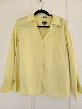 100% Pure Irish Linen Talbots Womens 16WP Petite Yellow Button Down Long Sleeve picture
