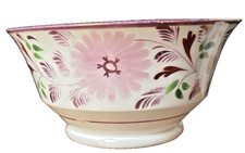 c 1820s English Pink Lusterware Bowl  Hand Painted Floral 4x6