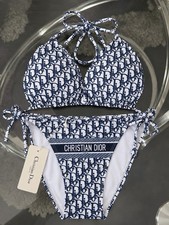 Women's Blue/White Logo Print Halter 2-Piece Bikini Top & Bottom  picture