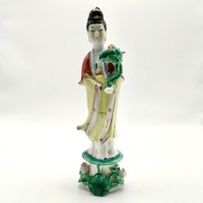 Vintage Quan Yin Sculpture in Chinese Porcelain Hand Painted Spiritual Figure picture