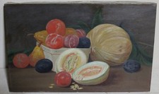ANTIQUE FOLK ART OIL PAINTING STILL LIFE FRUIT CANVAS VICTORIAN 1880 PRIMITIVE picture