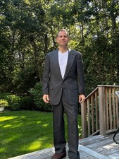 Barneys New York 42R Gray Herringbone 2-piece Suit 2-Button Wool picture
