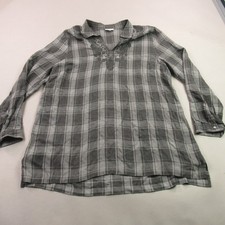 J Jill Shirt Womens Long Sleeve V Neck Outdoor Collared Gray Plaid Casual picture