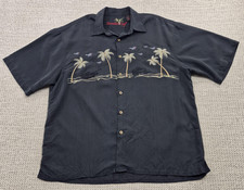Bamboo Cay Hawaiian Shirt Mens XL Black Military Embroidered Short Sleeve Button picture