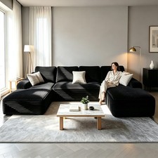 131-inch Modern U-Shaped Sectional Sofa with Foam Backrest & Corduroy Upholstery picture