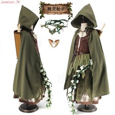 Halloween Child Girl Elf Archer Long Dress Cosplay Costume Hooded Cloak Full Set picture